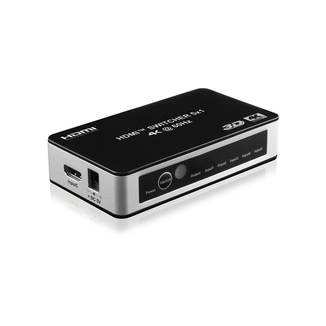 Deltaco HDMI-kytkin 5/1, 4K/UHD@60Hz, HDCP, CEC, automaattinen, kaukosäädin