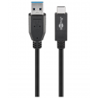 USB-C kaapeli USB 3.1 Gen 2, 3A, 1 m, musta
