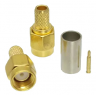 SMA male connector for RG-58 cable, crimp, gold plated pin