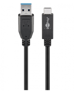 USB-C kaapeli USB 3.1 Gen 2, 3A, 1 m, musta