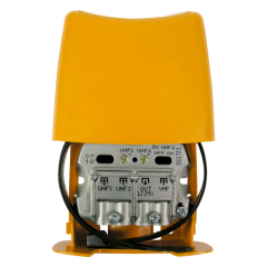 Televés 561721 UHF/UHF/VHF mastovahvistin (28/28/-1,5 dB) ja yhdyssuodin, 1 ulostulo, LTE700 & LTE800 suojattu
