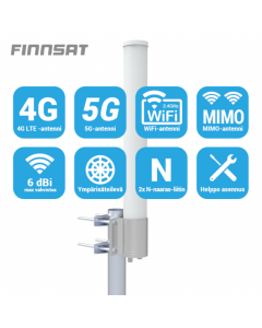 Finnsat FS3500 3G/4G/LTE/5G/GSM/WiFi MIMO ympärisäteilevä antenni, 698-5000 MHz, 2 x 6 dBi, 2 ulostuloa